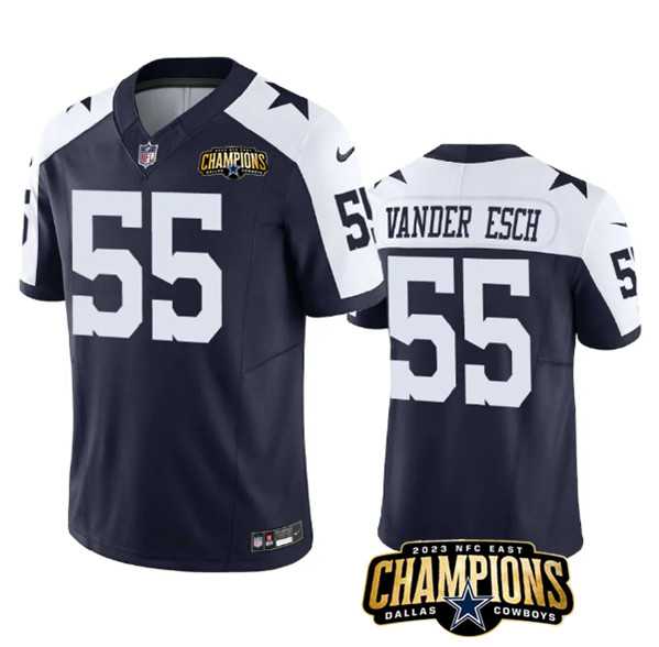 Men & Women & Youth Dallas Cowboys #55 Leighton Vander Esch Navy White 2023 F.U.S.E. NFC East Champions Patch Stitched Jersey
